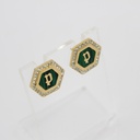 PE ORNATE GP EARRING WITH MALACHITE & CRYSTALS