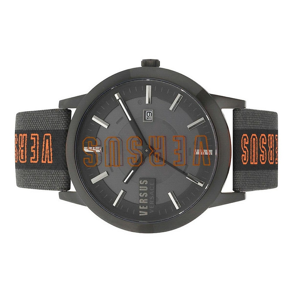 Versus Versace Men's Barbes Solar Watch With Grey And Black Dial And Black Leather Strap
