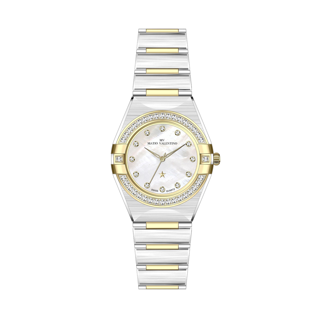 MATIO VALENTINO (W) WATCH 2 TONE MOP STAR DIAL 
