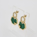 PE GEO SHINY GP IP MALACHITE CRYSTALS EARRINGS