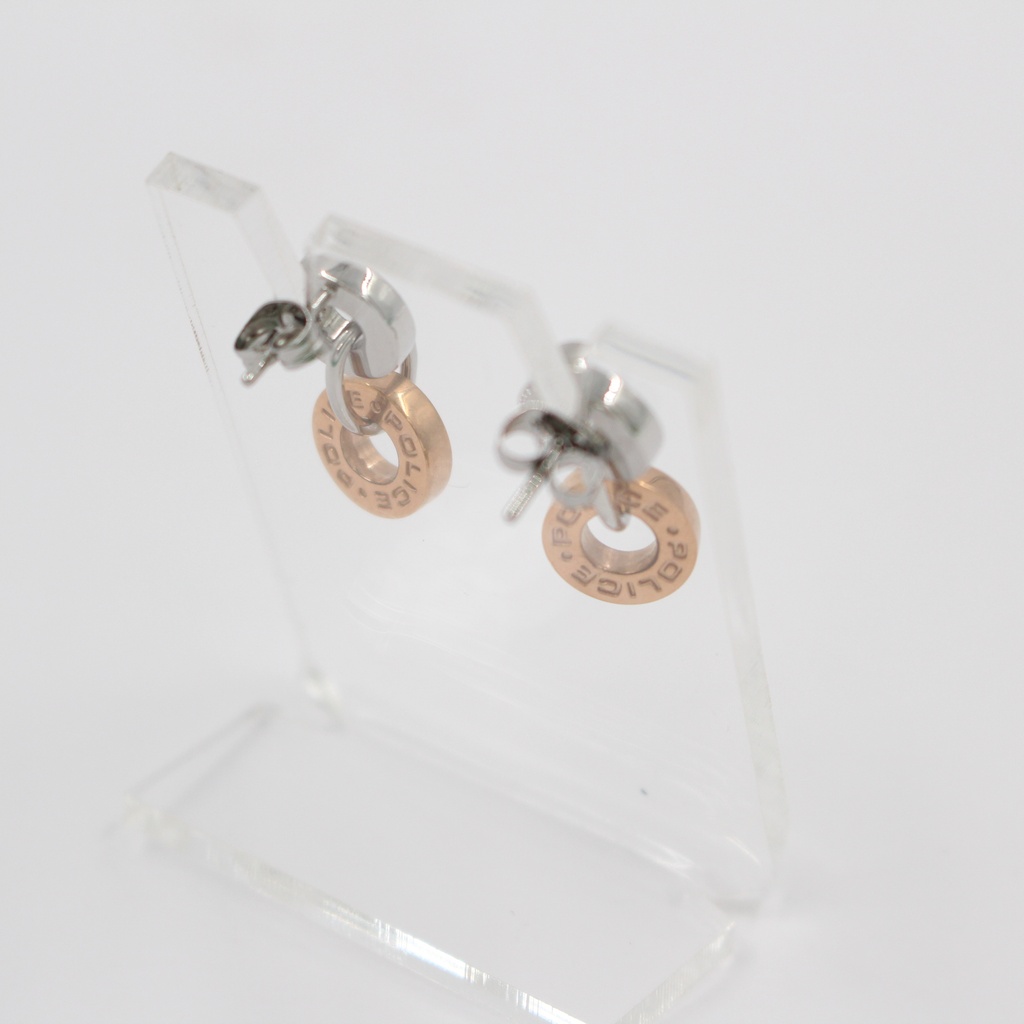 POLICE LADIES TWO TONE RHODIUM PLATED EARRING WITH