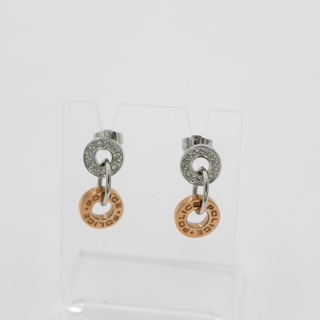 POLICE LADIES TWO TONE RHODIUM PLATED EARRING WITH