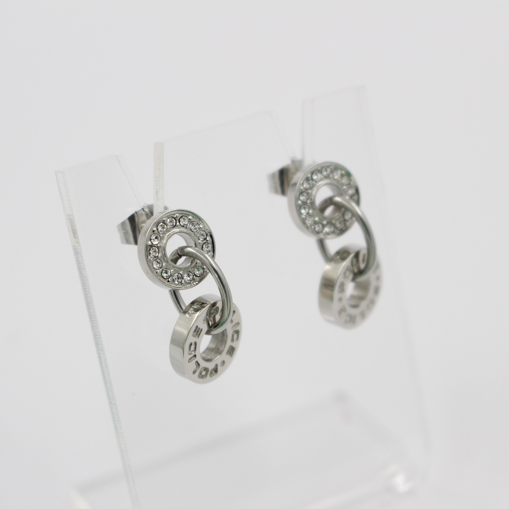 POLICE LADIES RHODIUM PLATED EARRING WITH DOUBLE R