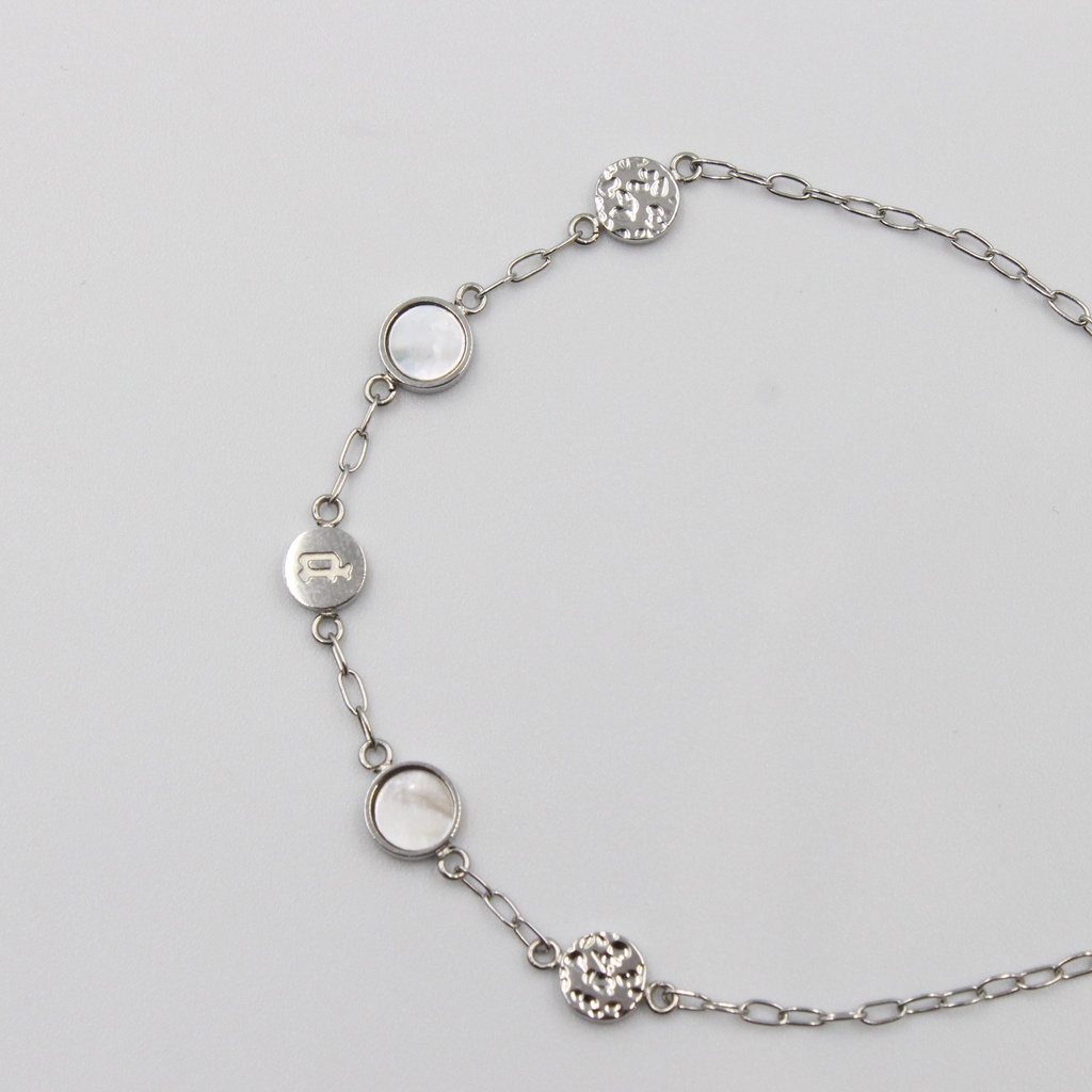PE ORBIT POLISHED SILVER MOP MULTI-MOTIF BRACELET