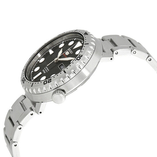 Seiko 5 Sports Bottle Cap Silver Stainless Steel Black Dial Automatic Mens Watch SRPC61K1