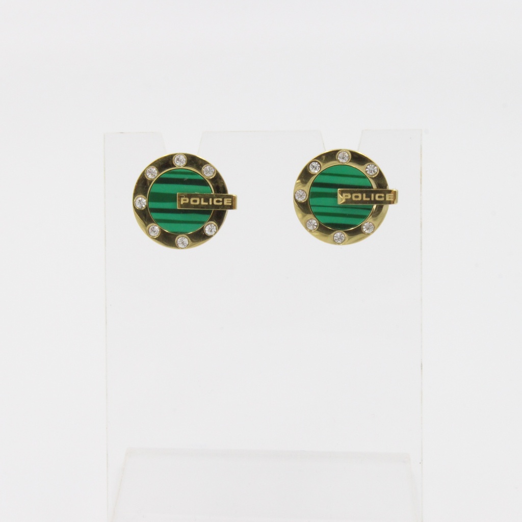 POLICE L IPG EARRING W/ GREEN MALACHITE COLOR PLAT
