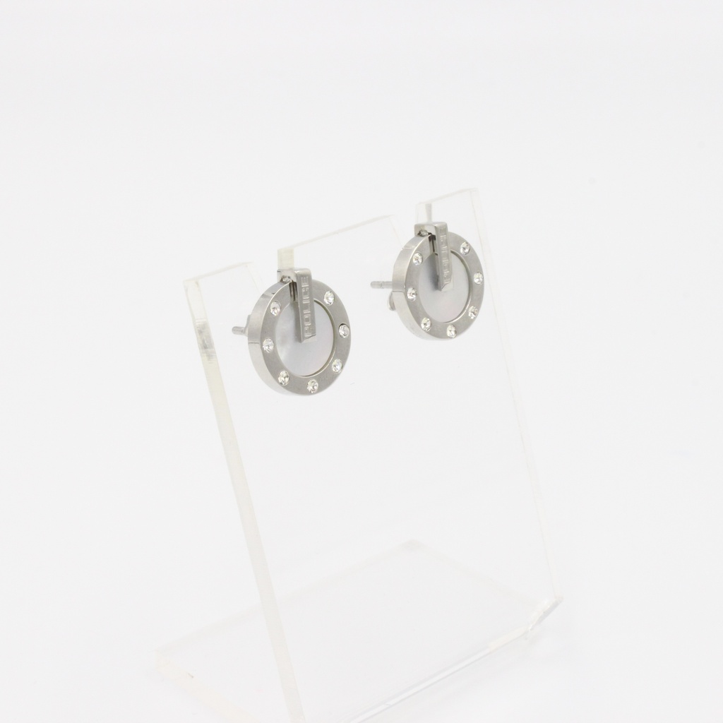 POLICE L SS EARRING W/ MOP COLOR PLATE ETCHED