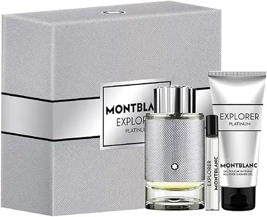 [MNBL00120] مجموعة مونت بلانك إكسبلورر بلاتينيوم (للرجال) عطر 100  مل + عطر 7.5  مل + جل استحمام كامل 100  مل (عبوة جديدة)