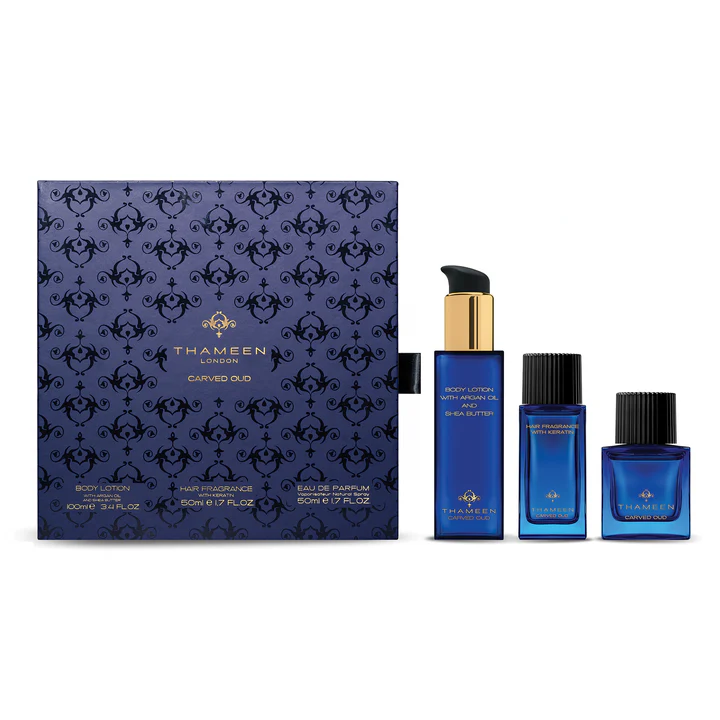 THAMEEN TREASURE COLLECTION CARVED OUD (U) SET EDP 50ML + HAIR FRAGRANCE WITH KERATIN 50ML + BL 100ML