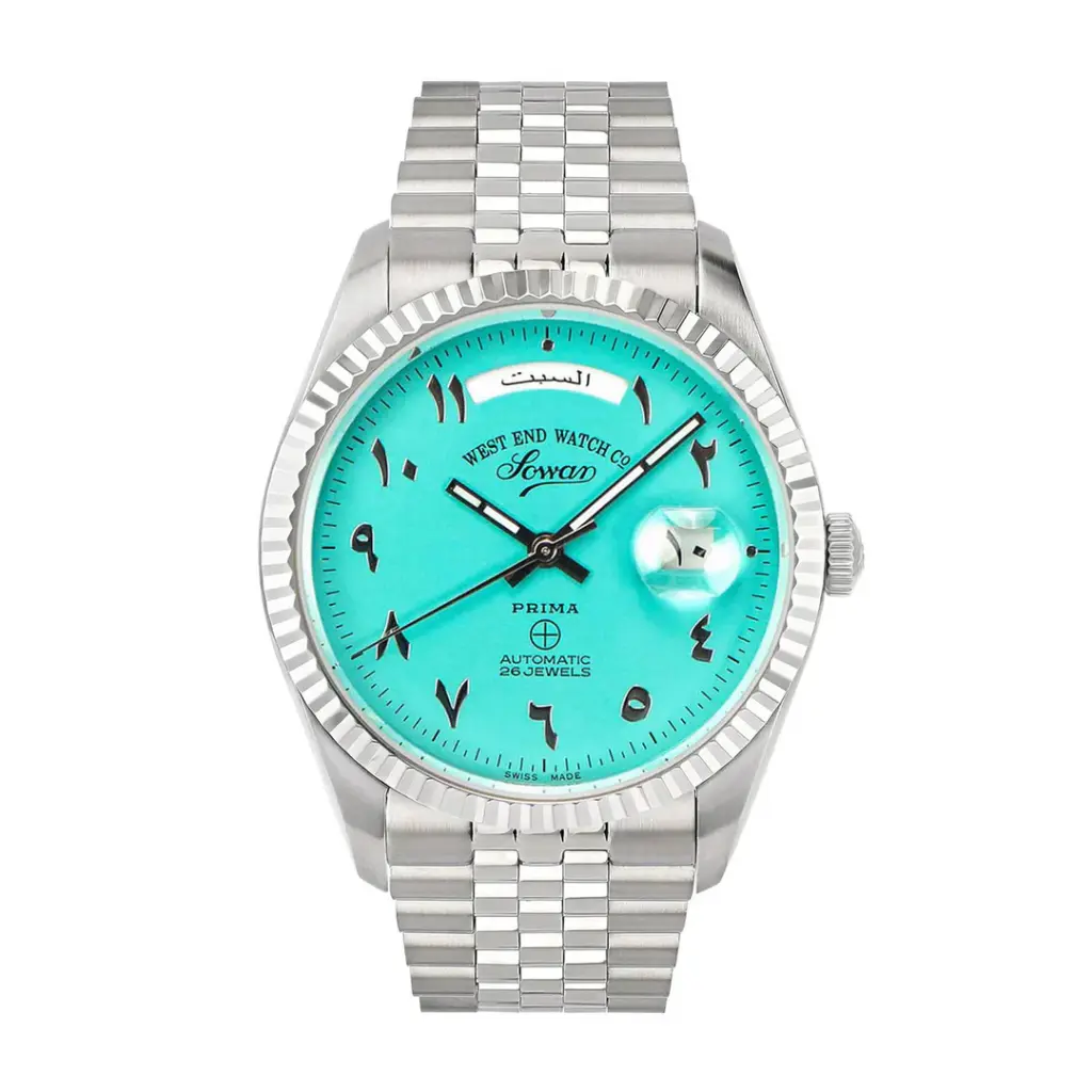 West End Men's Silver Tone Case Turquoise Arabic Dial Automatic Watch