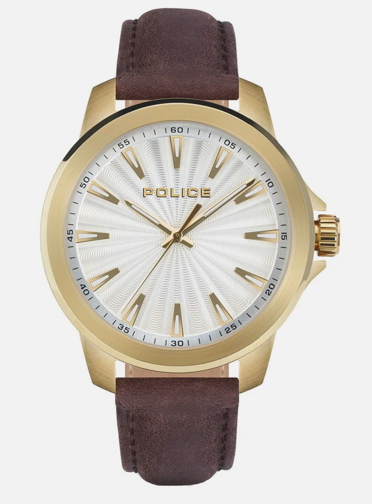 POLICE WATCH IPG CASE, SILVER DIAL, BROWN STRAP