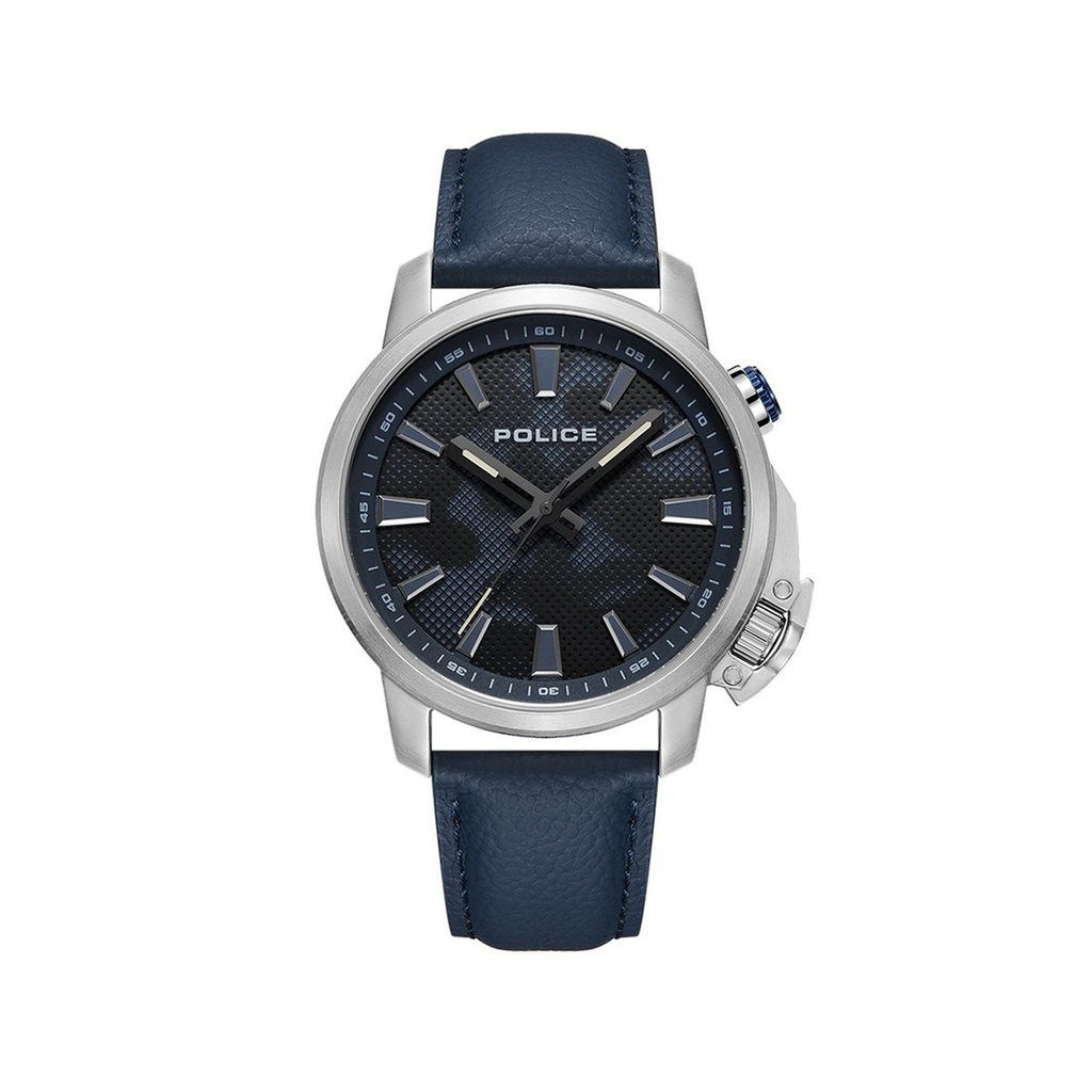 POLICE WATCH SS CASE, BLUE DIAL, BLUE LEATHER STRAP