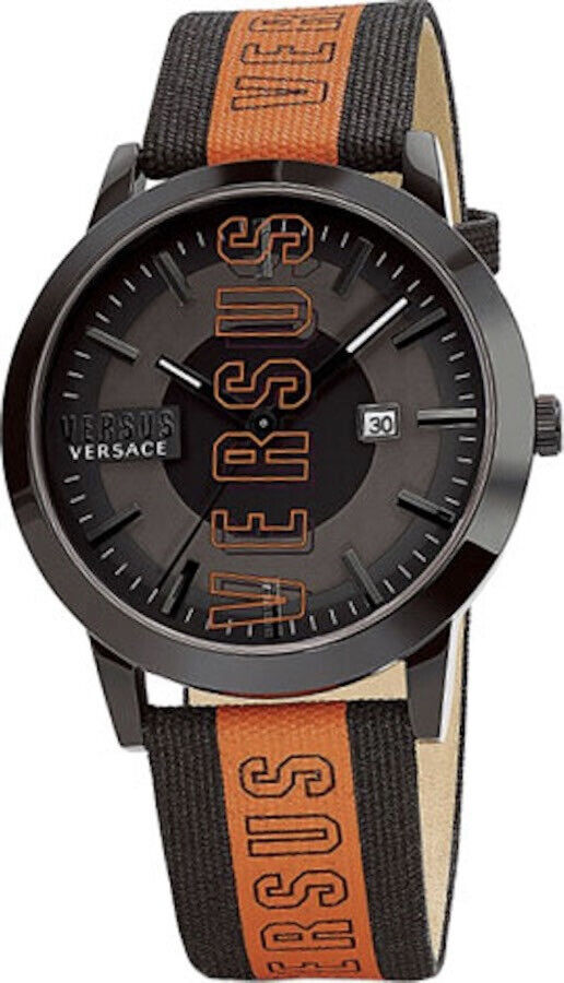 Versus Versace Watch BARBS SOLAR 44MM IP Black Grey Black Dial Grey Orange Strap