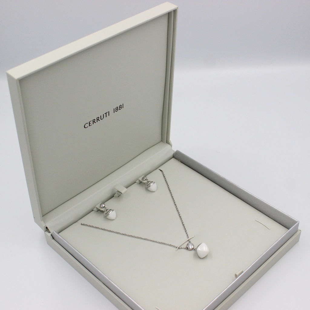 [XC CRJ N056001-NE] CERRUTI ACC NKL+ERG SS CERAMIC/SWRSKI STNS (2PC SET) XC CRJ N056001-NE
