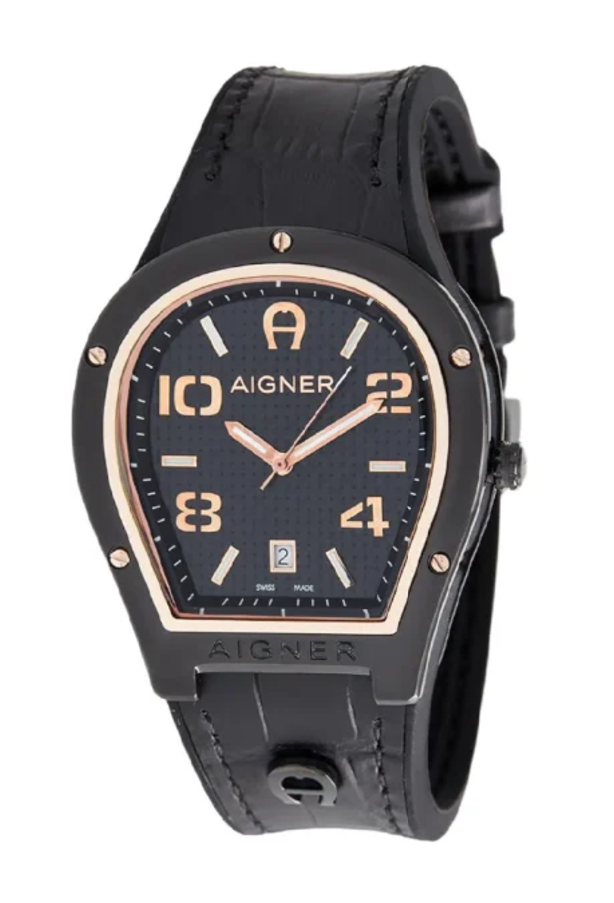 AIGNER ROMA WATCH – SS CASE, BLACK DIAL, BLACK LEATHER STRAP A136101