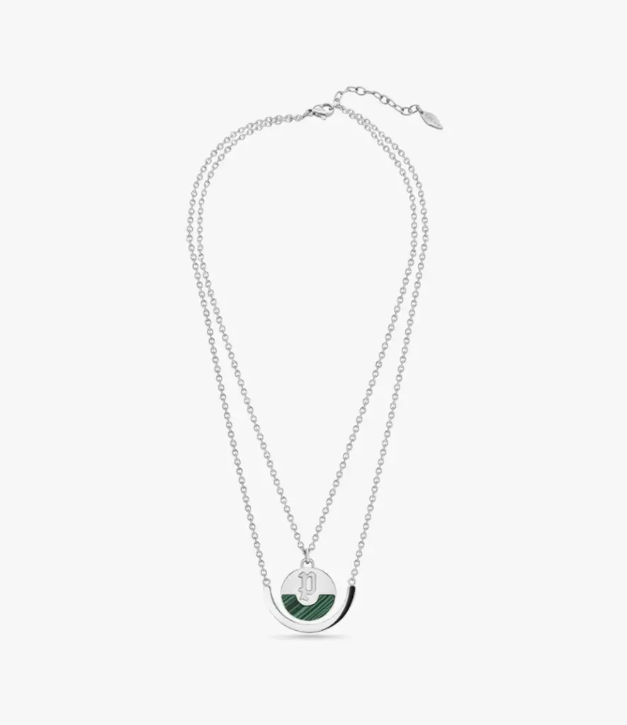 [PEJLN2120503] PE ELLIPSE SS POLISHEDSS MALACHITE DOUBLECHAIN NKL 