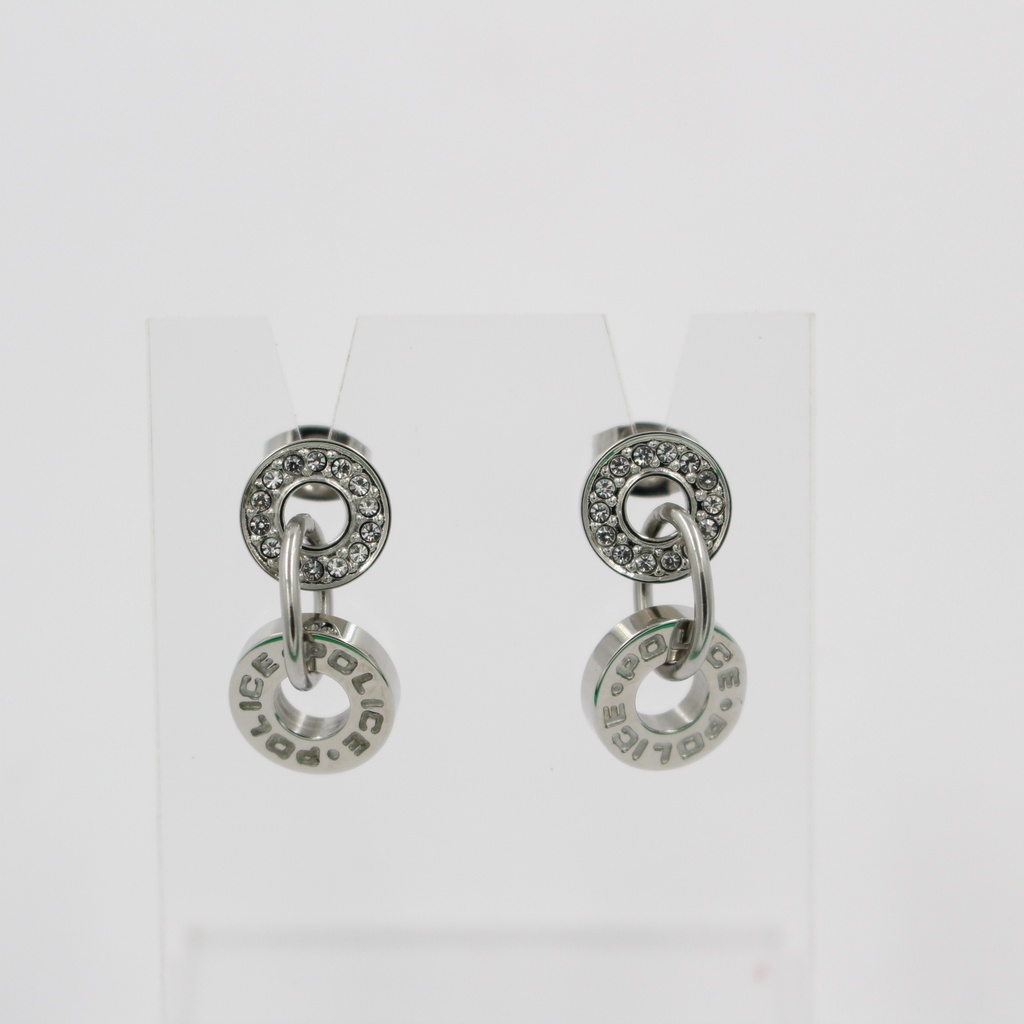 POLICE LADIES RHODIUM PLATED EARRING WITH DOUBLE R