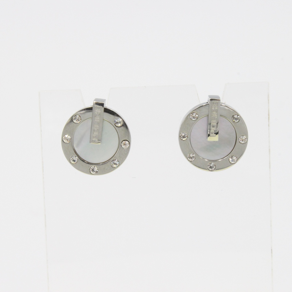 POLICE L SS EARRING W/ MOP COLOR PLATE ETCHED