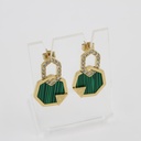 PE GEO SHINY GP IP MALACHITE CRYSTALS EARRINGS