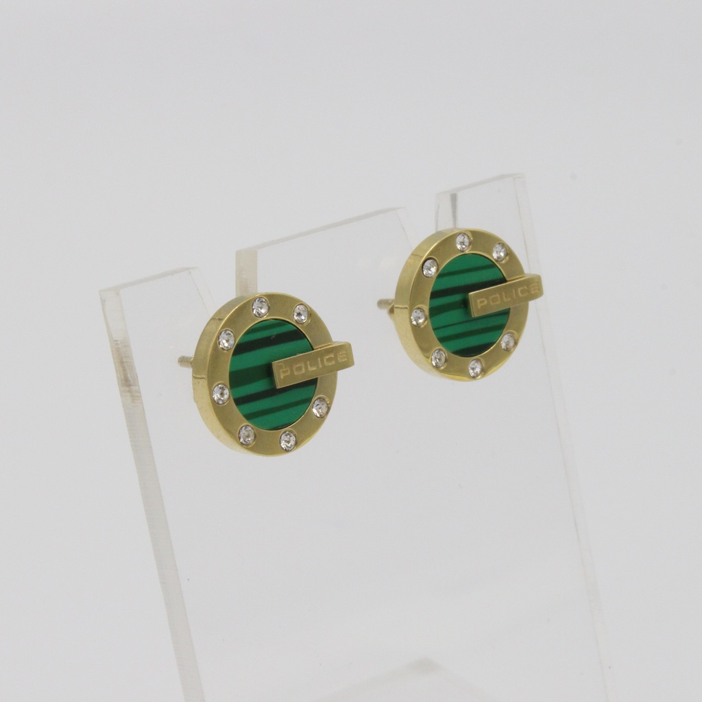 POLICE L IPG EARRING W/ GREEN MALACHITE COLOR PLAT