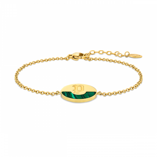PE ELLIPSE SS POLISHED GP MALACHITE CHAIN BRACELET
