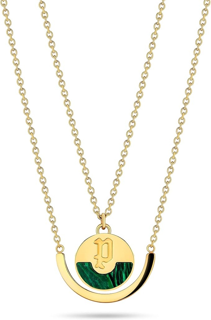 [PEJLN2120501] Police Nickel Coin Gold Plated Enamel Malachite Double Chain NKL