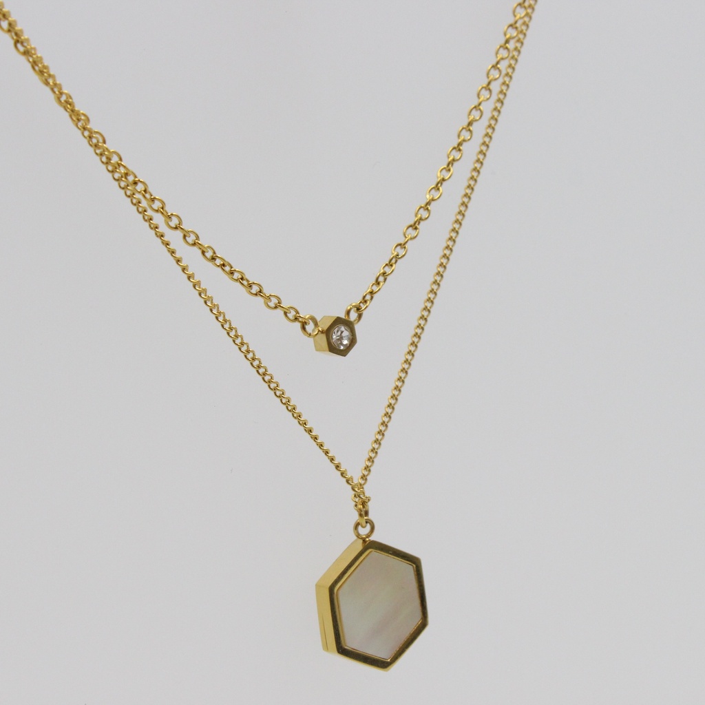 [PEJLN0000404] PE EXAGON GP IP MOP INLAY DOUBLE CHAIN NKL