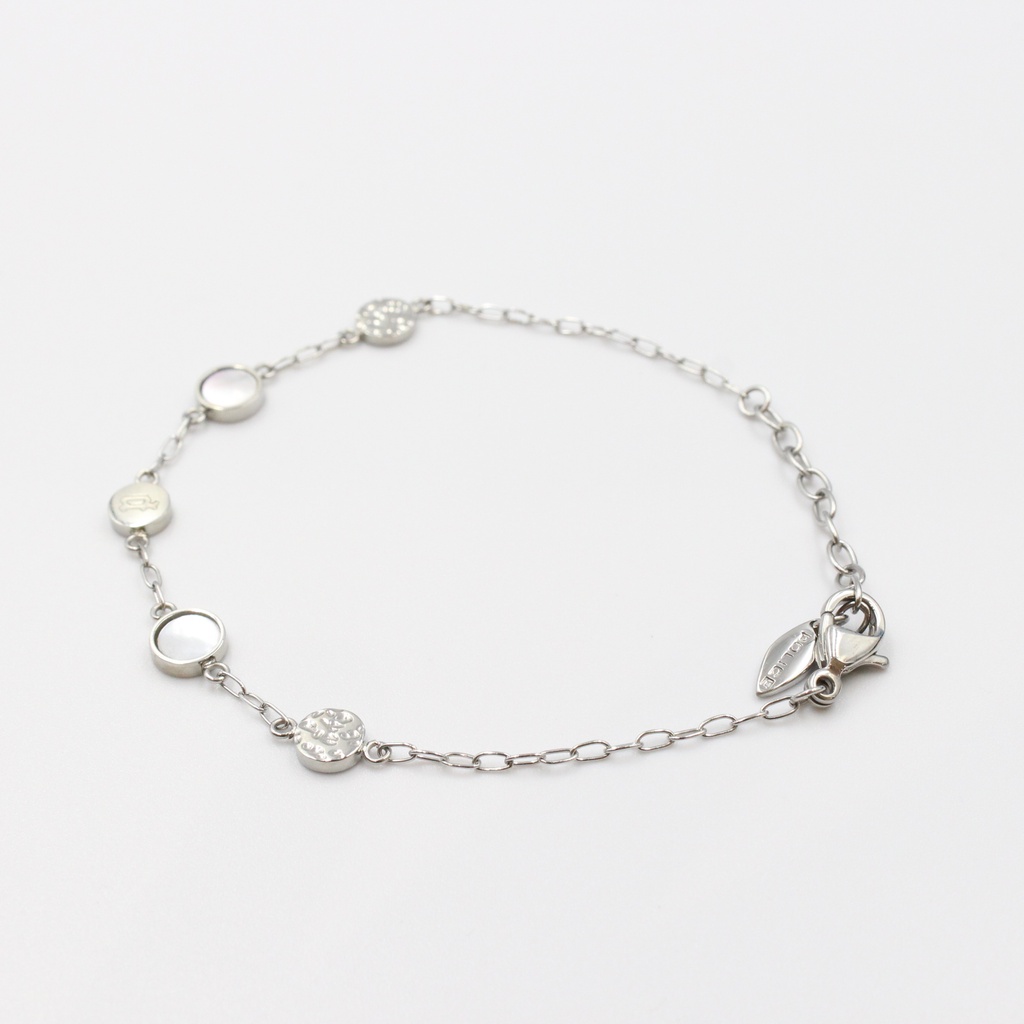 PE ORBIT POLISHED SILVER MOP MULTI-MOTIF BRACELET