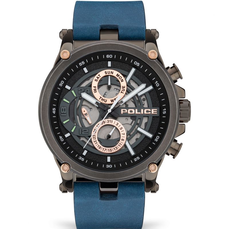 POLICE WATCH IP GUN CASE, GREY DIAL, BLUE STRAP PEWJF2108602