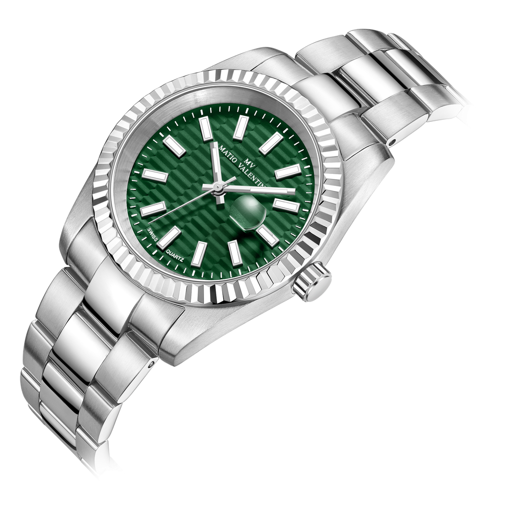 MATIO VALENTINO (M) WATCH SILVER GREEN 3D DIAL