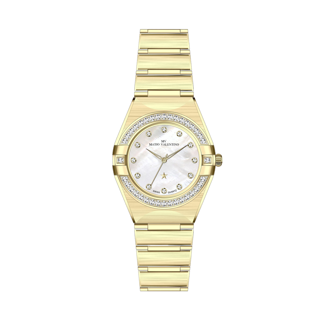 MATIO VALENTINO (W) WATCH FULL GOLD WHITE STAR DIAL