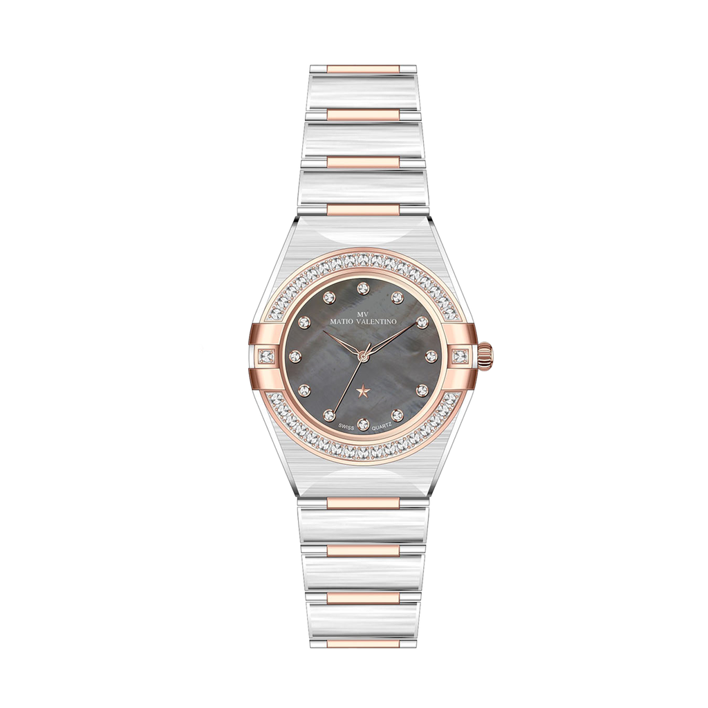 MATIO VALENTINO (W) WATCH 2 TONE MOP STAR DIAL 