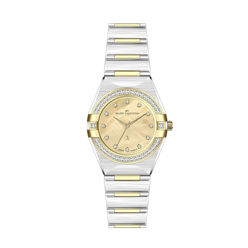 MATIO VALENTINO (W) WATCH 2 TONE MOP STAR DIAL