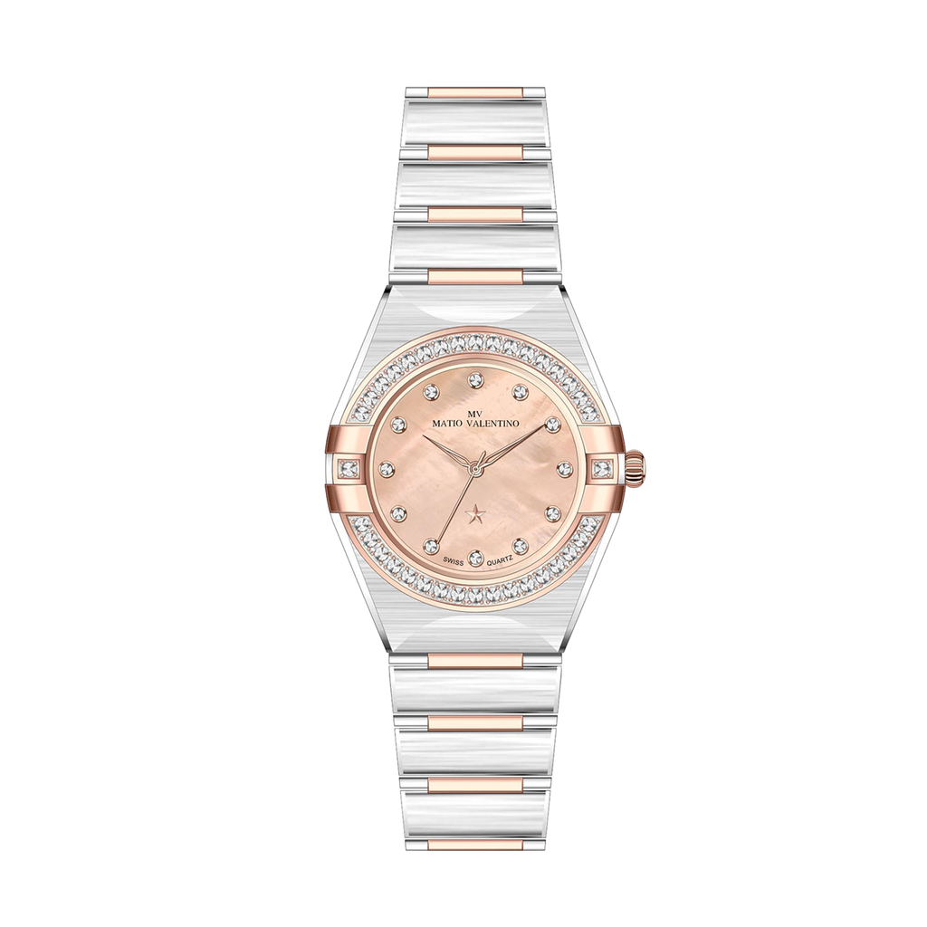 MATIO VALENTINO (W) WATCH 2 TONE MOP STAR DIAL