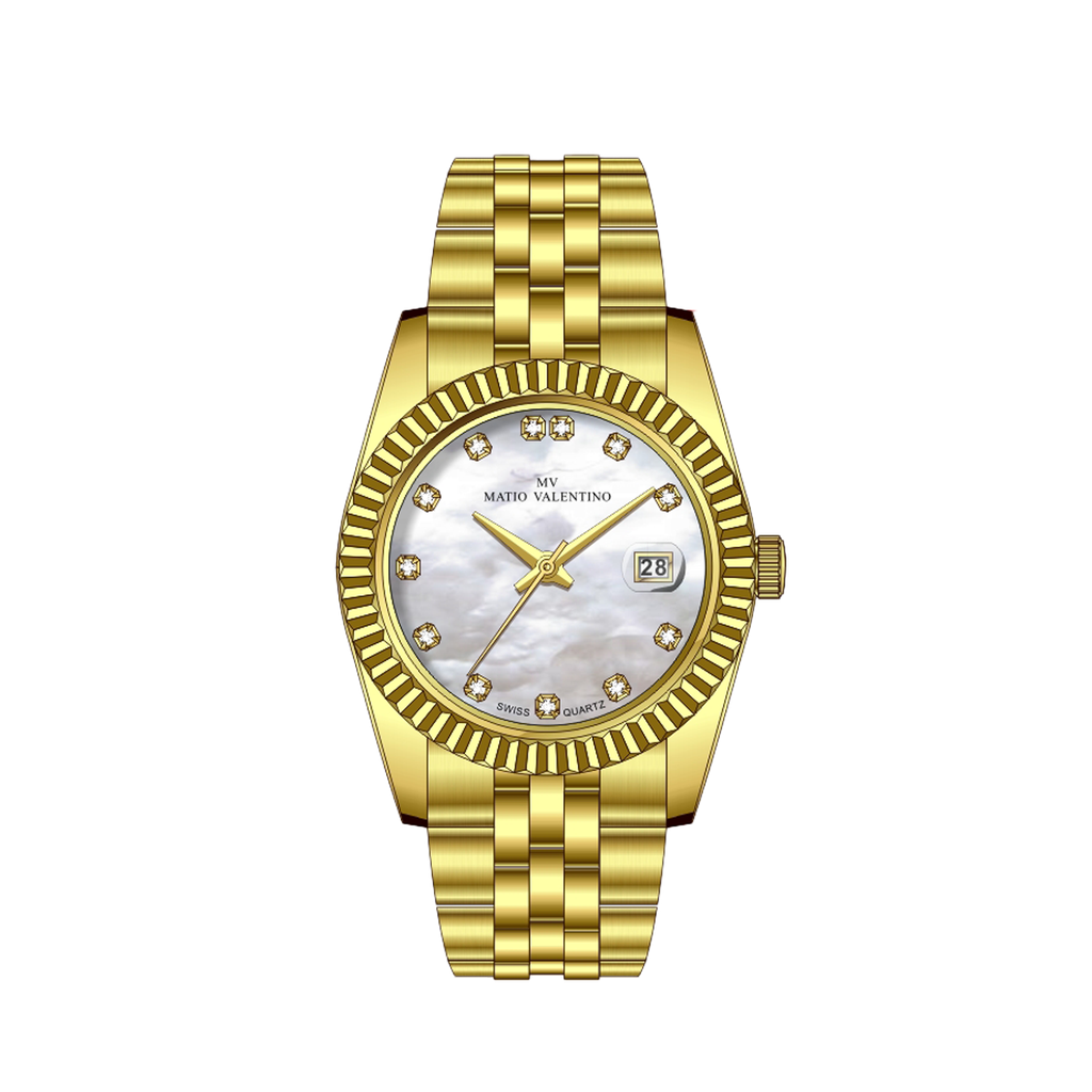 MATIO VALENTINO (W) WATCH FULL GOLD WHITE MOP DIAL 