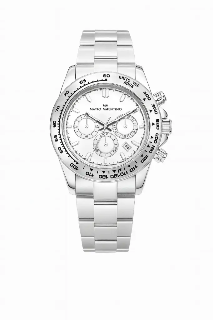 ساعة ماتيو فالنتينو (م) فضية اللون بمينا بيضاء
