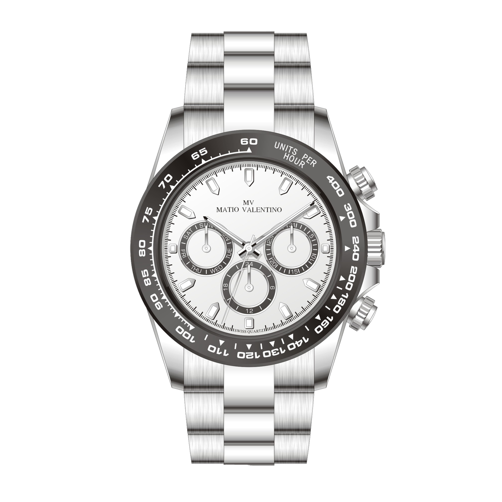MATIO VALENTINO (M) WATCH SILVER CONOGRAPH BLACK BEZEL WHITE DIAL