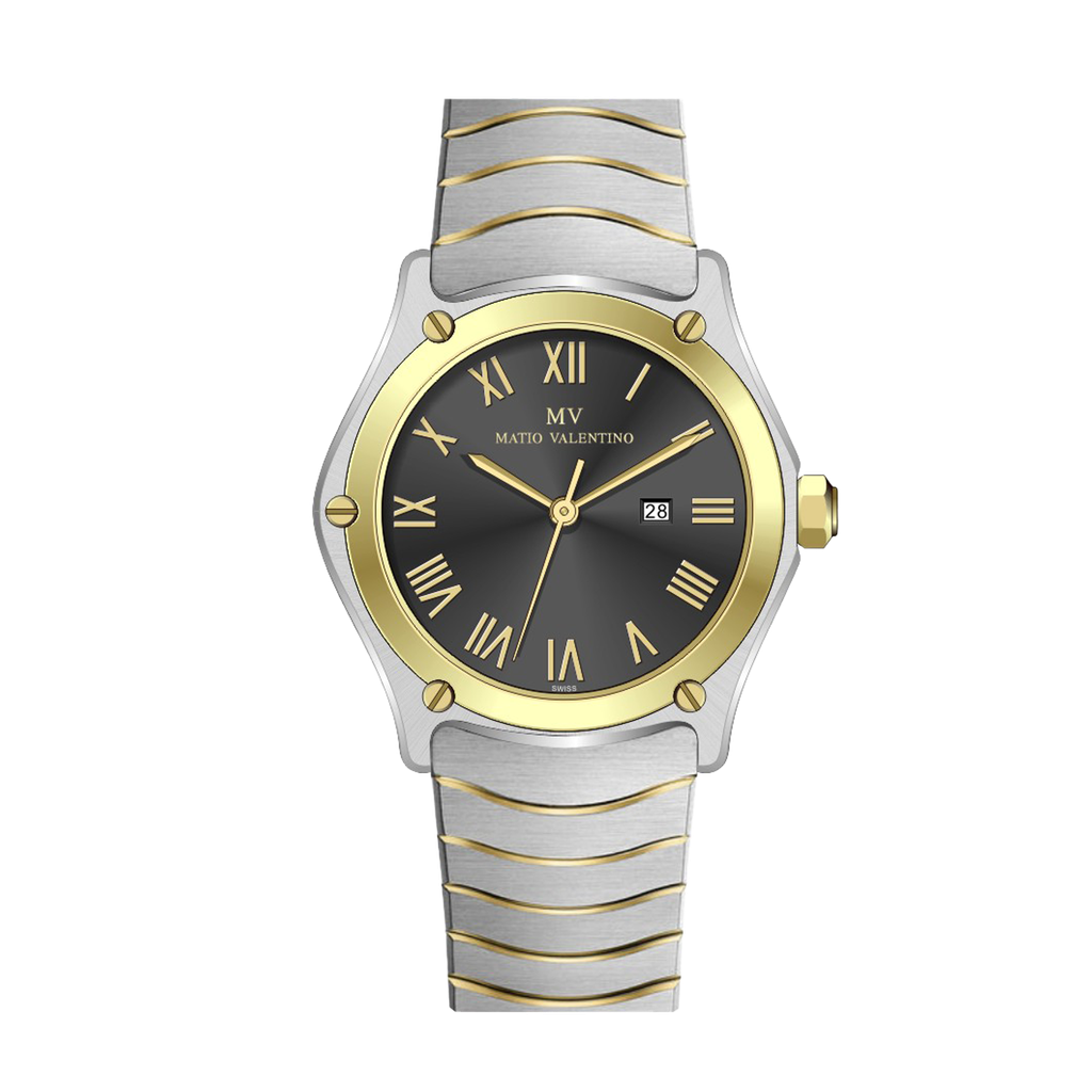 MATIO VALENTINO (M) WATCH 2 TONE BLACK DIAL ROMAN NO.