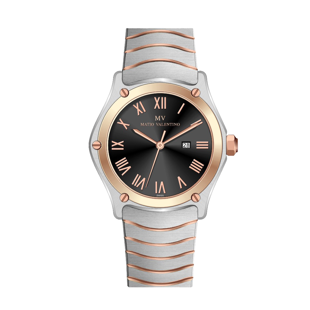 MATIO VALENTINO (M) WATCH 2 TONE BLACK DIAL ROMAN NO.