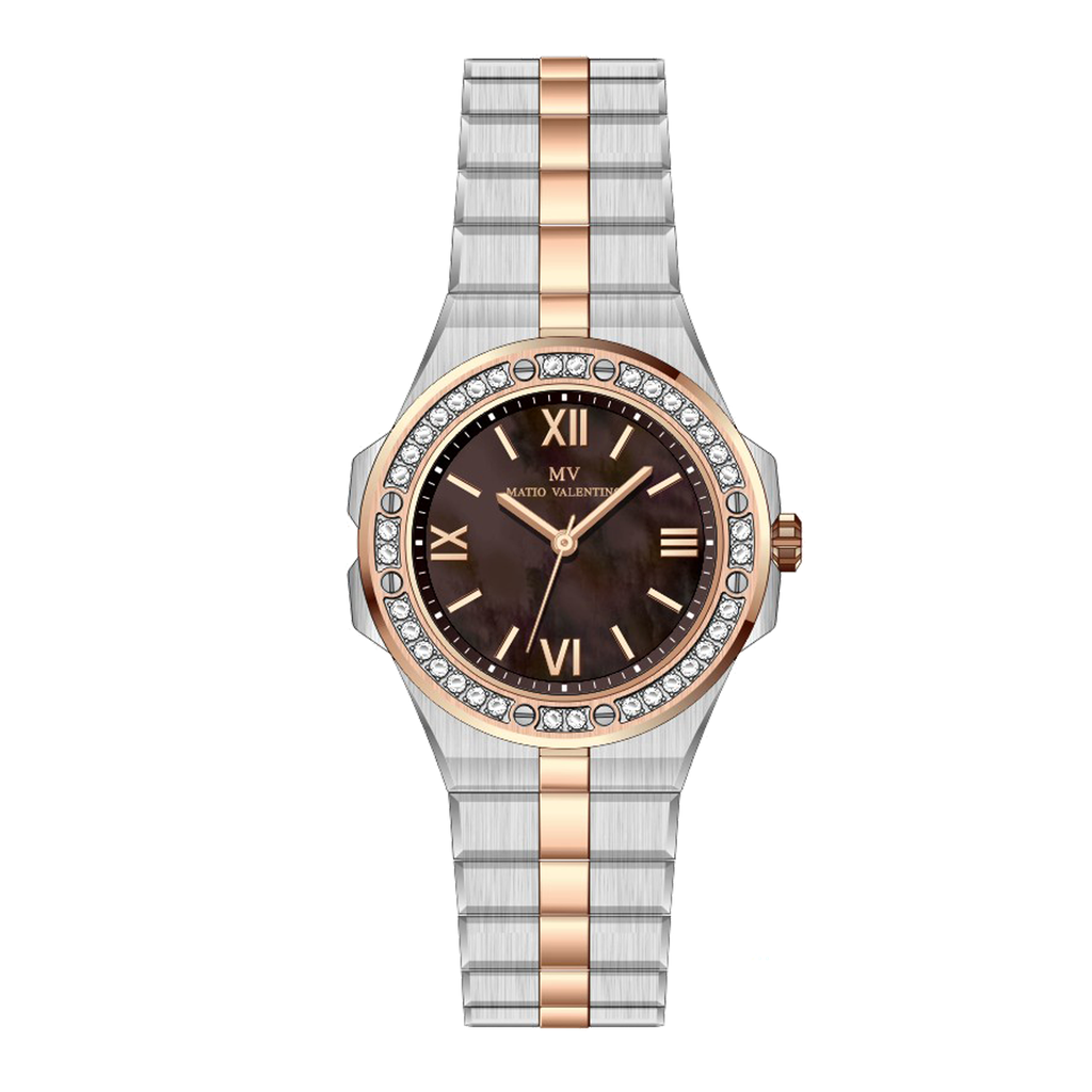 MATIO VALENTINO (W) WATCH 2 TONE BROWN DIAL ROMAN NO.