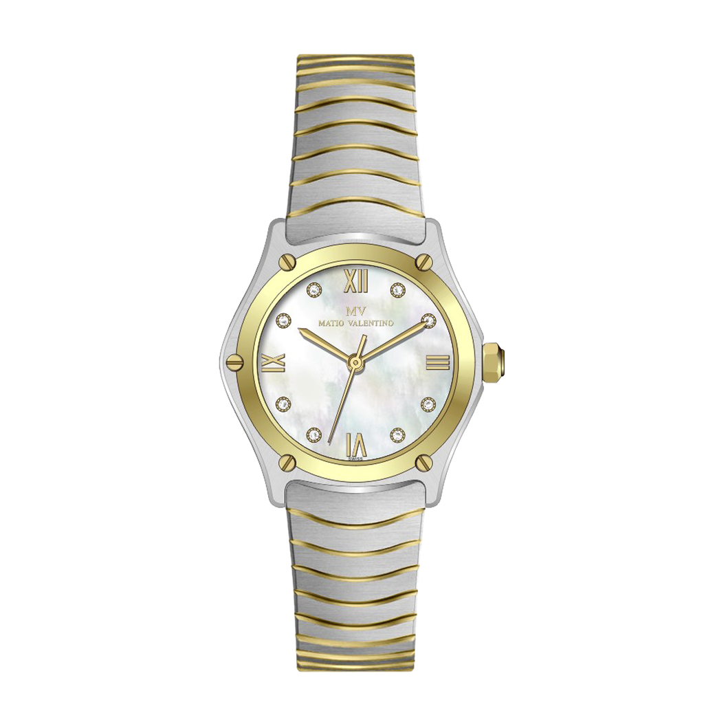 MATIO VALENTINO (W) WATCH 2 TONE WHITE DIAL ROMAN NO.