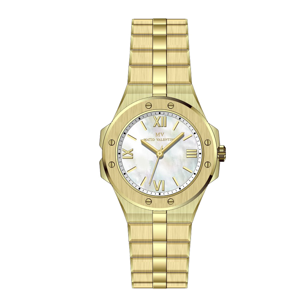 MATIO VALENTINO (W) WATCH FULL GOLD MOP DIAL ROMAN 