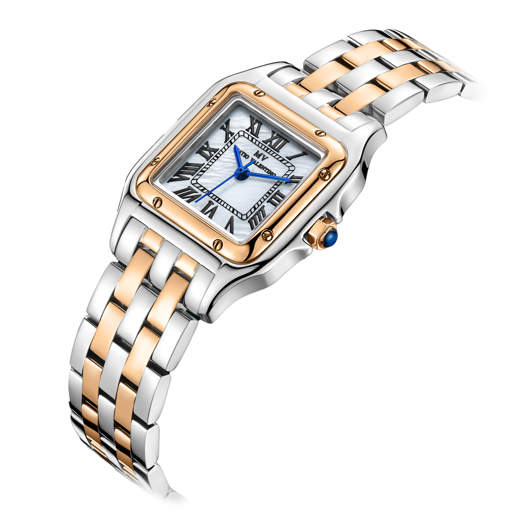 MATIO VALENTINO (W) WATCH 2 TONE CRYSTALS WHITE DIAL ROMAN NO.