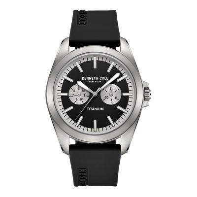 Kenneth Cole New York Men's Titanium Multi-Function Black Silicone Strap Watch 42mm - Black