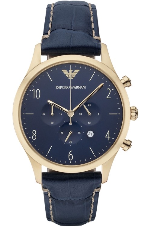 Emporio Armani Chronograph Quartz Blue Dial Blue Leather Men S Watch AR1862