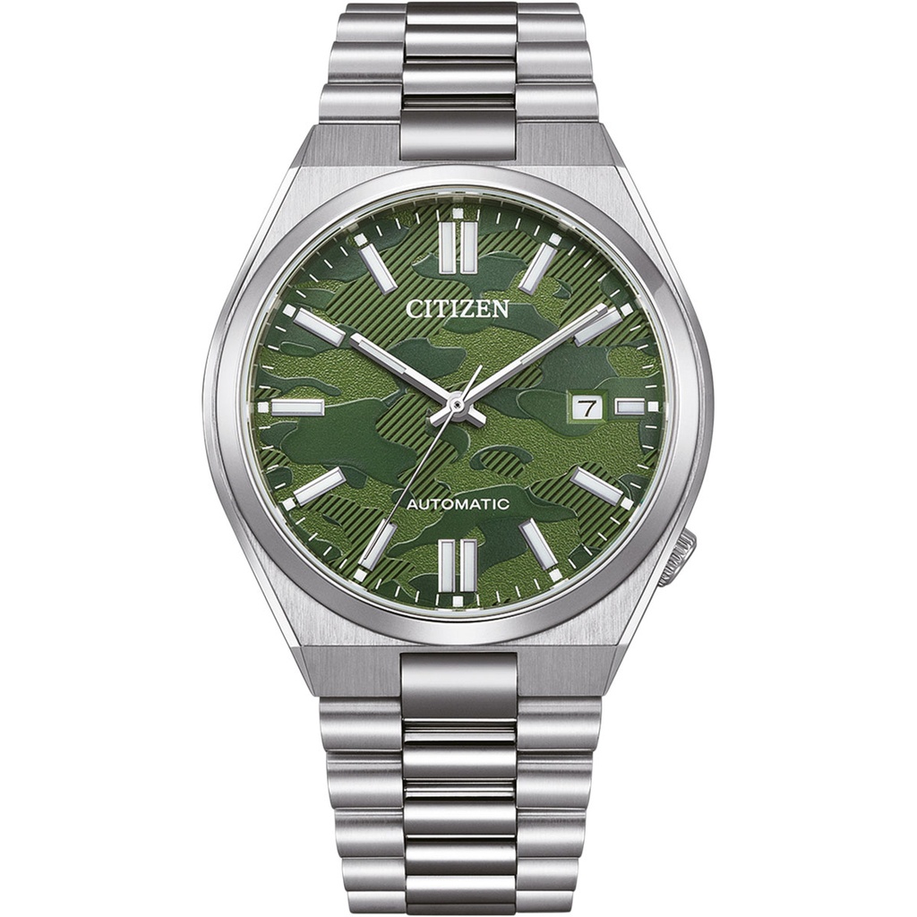 Citizen silver stainless steel bracelet and a modern green dial, powered by automatic movement.Watch NJ0159-86X