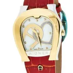 Aigner Mother of Pearl Two Tone Stainless Steel Leather 