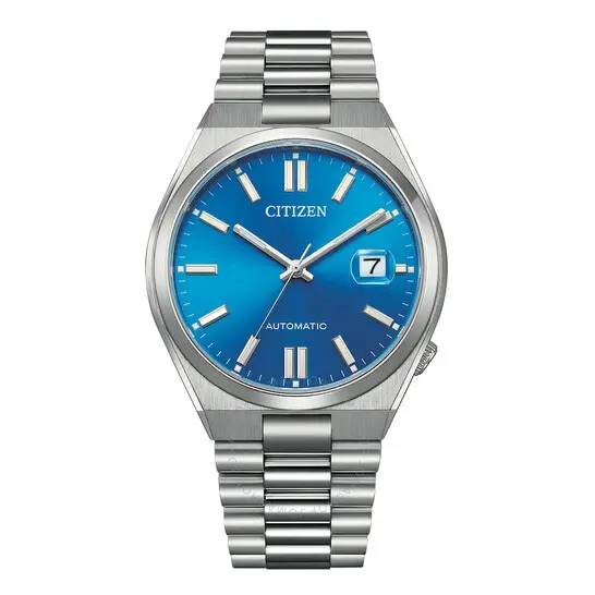 CITIZEN men’s automatic watch features a striking blue dial 
