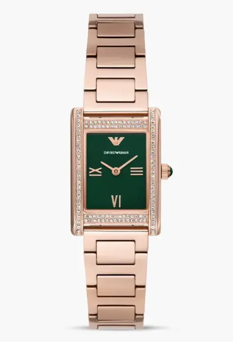 Emporio Armani Genni Green Dial Rose Gold Ladies Watch | AR11641