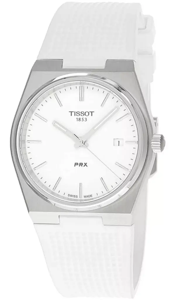 ساعة TISSOT PRX للرجال بقطر 40 مم ومينا أبيض من المطاط